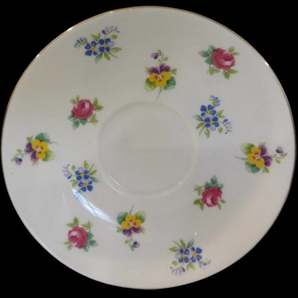 Crown Staffordshire Fine Bone China Saucer White Multicolored Floral Gold Rimmed - Picture 1 of 5